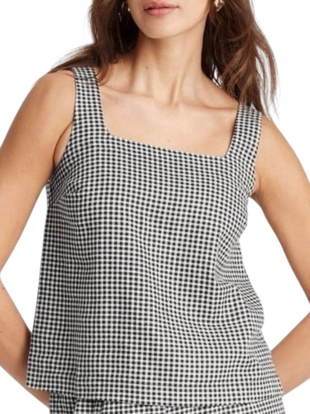 A New Day Black White Gingham Square Neck Tank Top XS